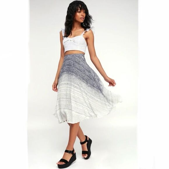 Lulus Endless Dream Blue & White Striped Flowy Midi Skirt - Picture 1 of 8